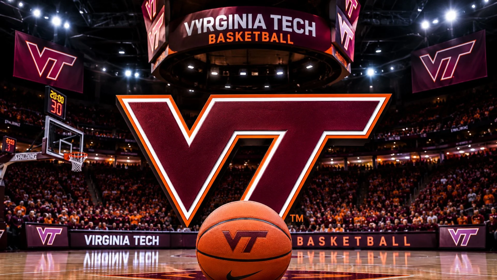 Virginia Tech basketball players in action at Cassell Coliseum during a 2026-27 ACC game